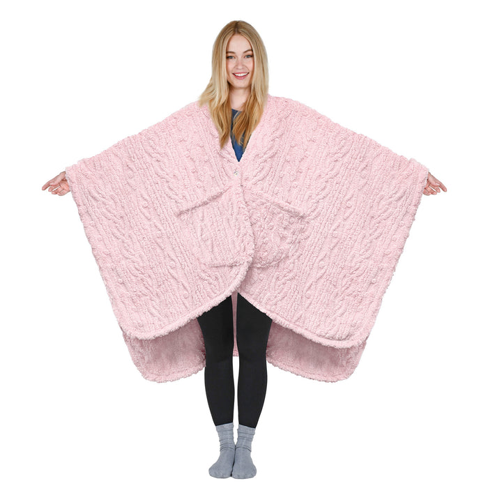 Fleece Lightweight Blanket Poncho with Pocket