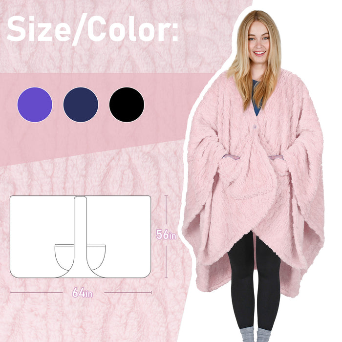 Fleece Lightweight Blanket Poncho with Pocket