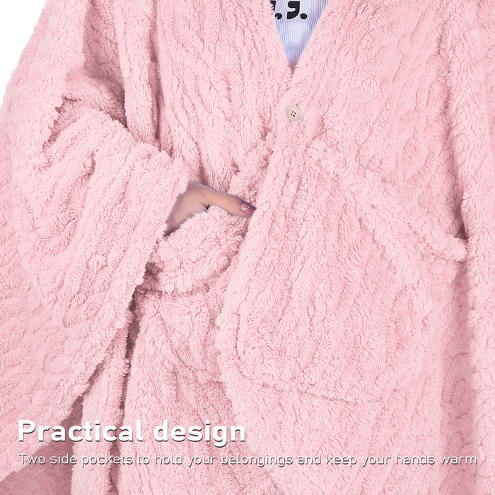 Fleece Lightweight Blanket Poncho with Pocket