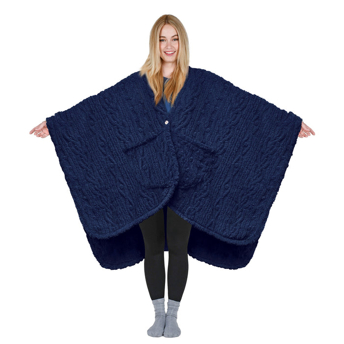 Fleece Lightweight Blanket Poncho with Pocket