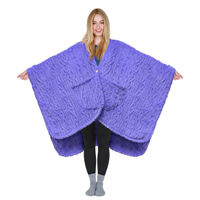 Fleece Lightweight Blanket Poncho with Pocket