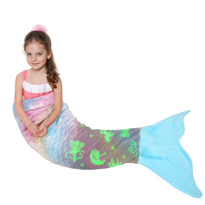 Glow in the Dark Flannel Mermaid Tail Blanket