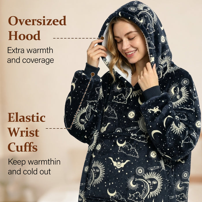 Catalonia Full Body Blanket Hoodie Sweatshirt, Extra Long Oversized Comfortable Sherpa Lounging Pullover for Adults, Gift Show for Women