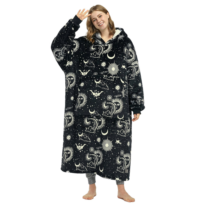 Catalonia Full Body Blanket Hoodie Sweatshirt, Extra Long Oversized Comfortable Sherpa Lounging Pullover for Adults, Gift Show for Women