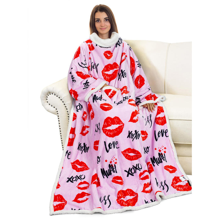 Love's Embrace Sherpa Wearable Blanket With Sleeve