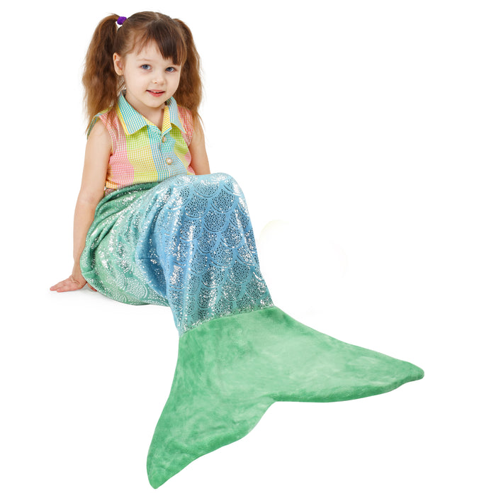 Glittery Flannel Mermaid Tail Blanket