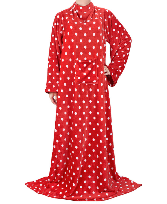Polka Dots Fleece Wearable Blanket With Sleeve