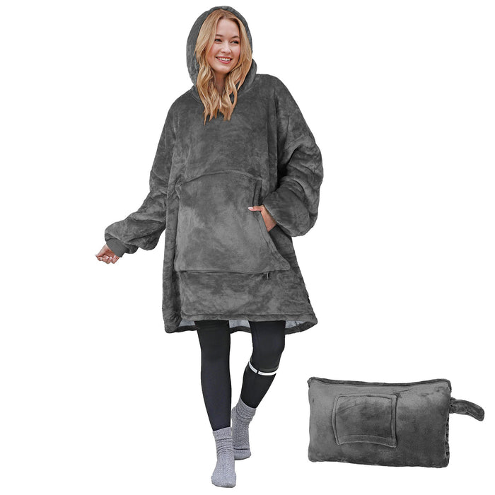Packable Travel Sherpa Oversize Hoodie Blanket