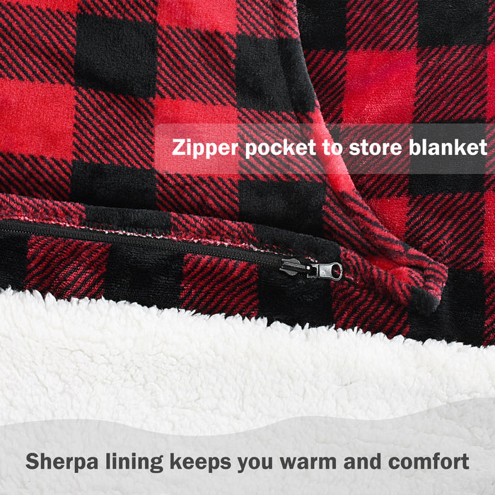 Packable Travel Sherpa Wearable Blanket With Sleeve